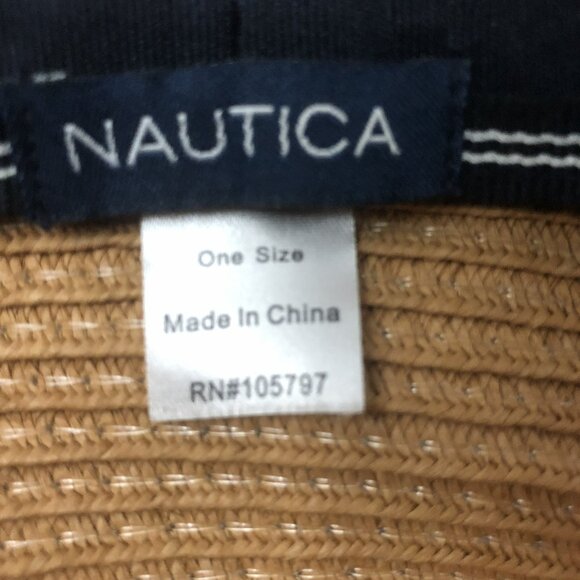 Nautica Straw Sun Hat – Wide Brim – Brown & Ivory Stripe – One Size